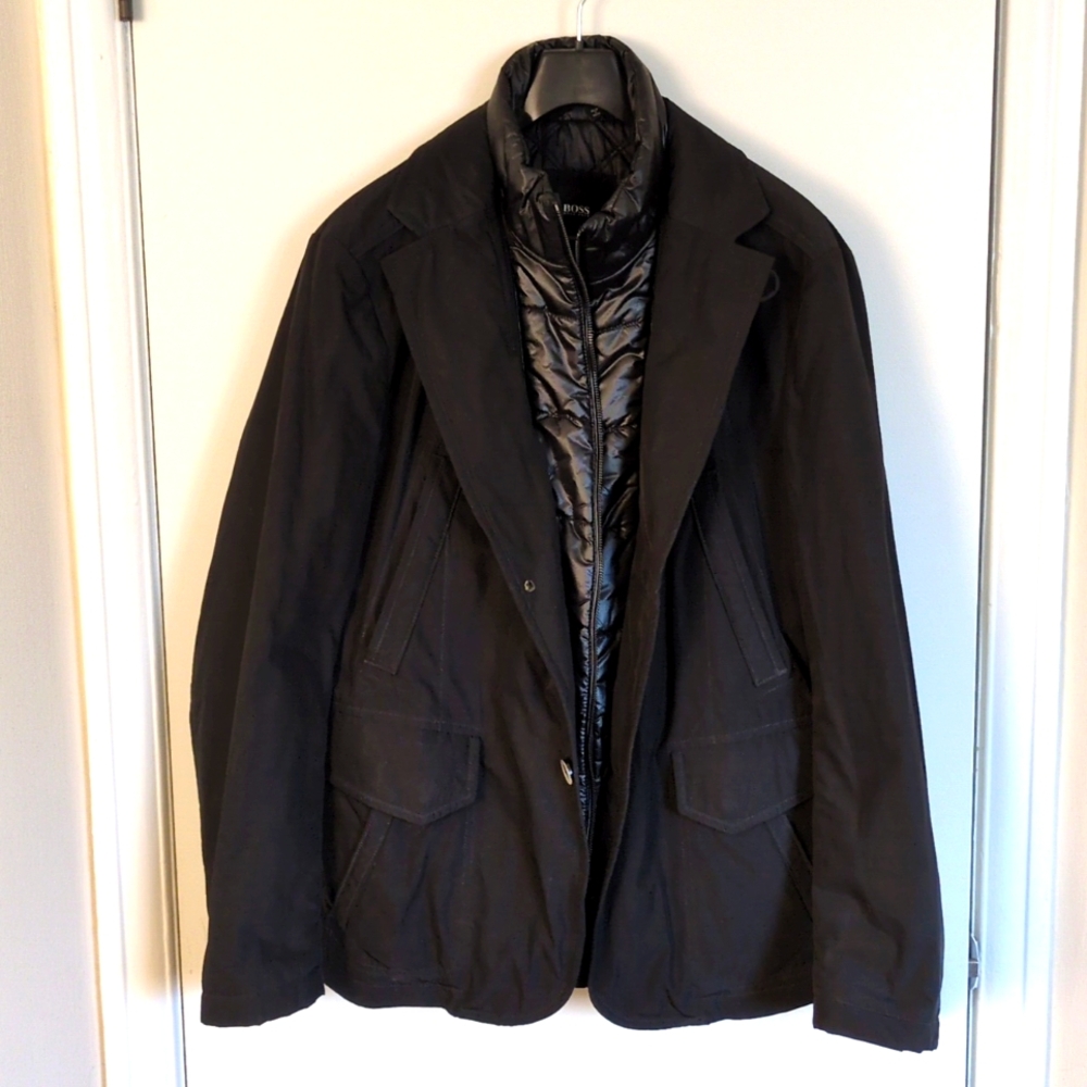 Hugo Boss insulated coat with liner sz 44 black